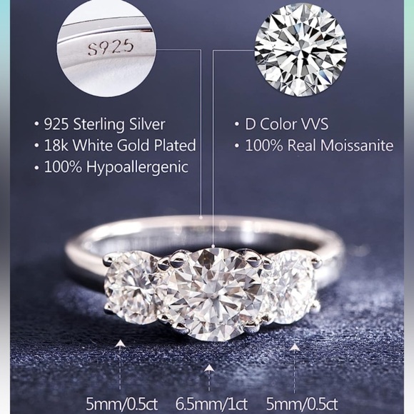 18k Certified 2 carat Diamond Moissanite Past Present Future Journey Ring - Picture 8 of 11